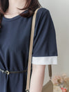 Navy Ruffle Dress 深藍彈性舒適波浪裙擺連身裙/ DS9874
