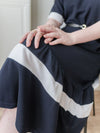 Navy Ruffle Dress 深藍彈性舒適波浪裙擺連身裙/ DS9874