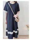 Navy Ruffle Dress 深藍彈性舒適波浪裙擺連身裙/ DS9874