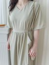 V Collar Jumpsuit V領簡約腰間車摺修腰連身褲/ DS9877