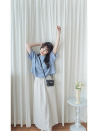 Round Collar Top 防皺好看微花邊立體格紋上衣/ TP9134