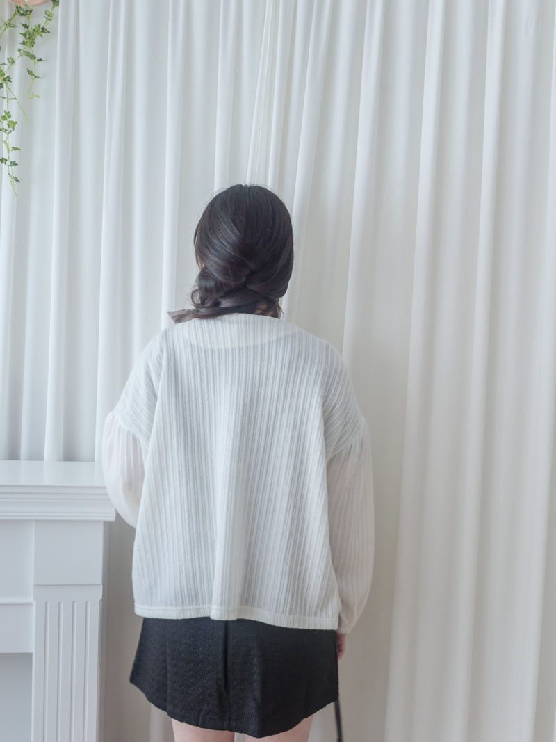 Bubble Top/Cardigan 泡泡袖修腰直線條紋上衣或外套/ CD8148