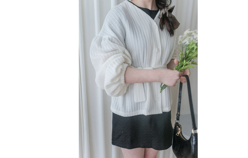 Bubble Top/Cardigan 泡泡袖修腰直線條紋上衣或外套/ CD8148