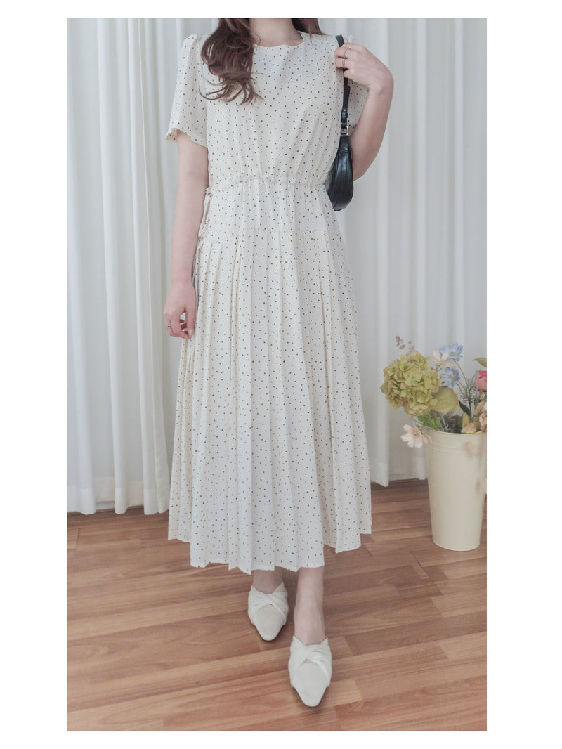 Adore Dress 心形印花腰下百摺裙擺連身裙/ DS9876