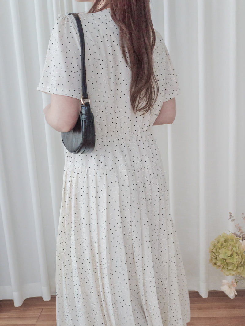 Adore Dress 心形印花腰下百摺裙擺連身裙/ DS9876