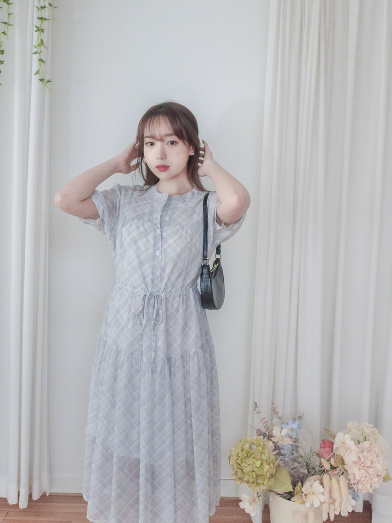 Lavender Check Dress 紫藍色格紋飄逸連身裙/ DS9875