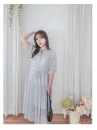 Lavender Check Dress 紫藍色格紋飄逸連身裙/ DS9875