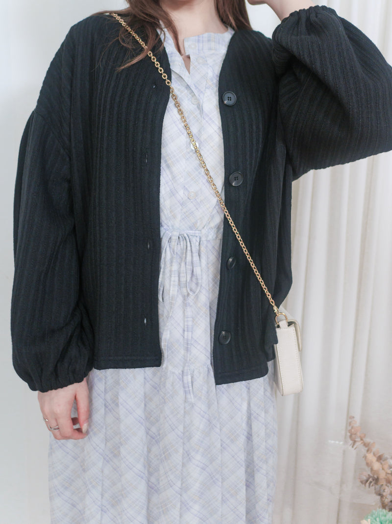 Bubble Top/Cardigan 泡泡袖修腰直線條紋上衣或外套/ CD8148