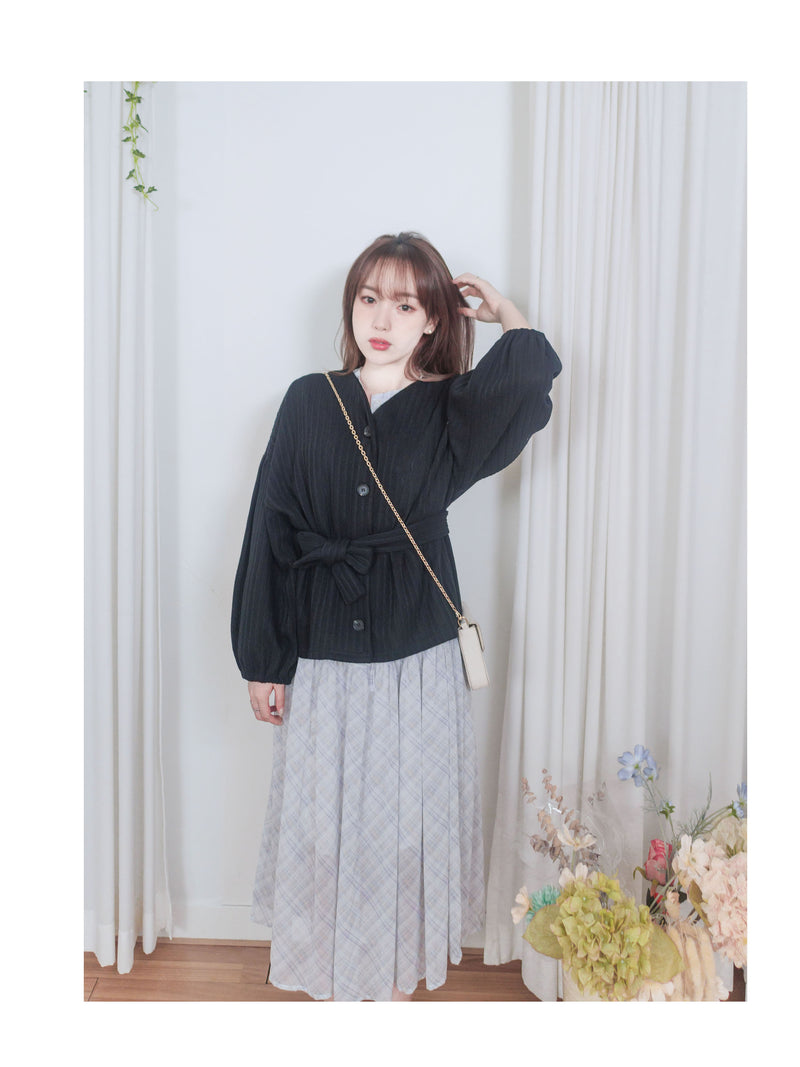 Bubble Top/Cardigan 泡泡袖修腰直線條紋上衣或外套/ CD8148