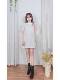 Coco Dress 十字織紋精緻鈕扣雙口袋連身裙/ DS9878