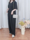 V Collar Jumpsuit V領簡約腰間車摺修腰連身褲/ DS9877