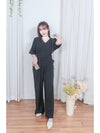 V Collar Jumpsuit V領簡約腰間車摺修腰連身褲/ DS9877