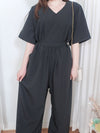 V Collar Jumpsuit V領簡約腰間車摺修腰連身褲/ DS9877