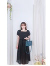 Black Garden Dress 黑色方領立體小花連身裙/ DS9879