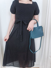 Black Garden Dress 黑色方領立體小花連身裙/ DS9879