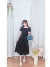 Black Garden Dress 黑色方領立體小花連身裙/ DS9879
