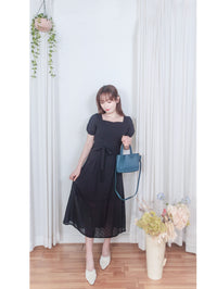 Black Garden Dress 黑色方領立體小花連身裙/ DS9879