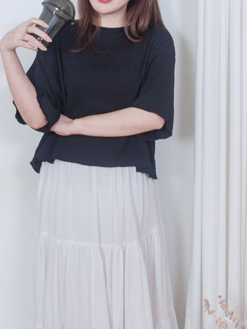 Round Collar Top 防皺好看微花邊立體格紋上衣/ TP9134