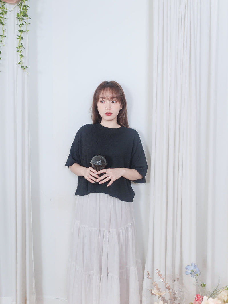 Round Collar Top 防皺好看微花邊立體格紋上衣/ TP9134