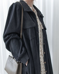 French Dress 燈芯絨暗條紋簡約口袋連身裙或外套/ DS1058 (Pre-order black 2月5日截單)