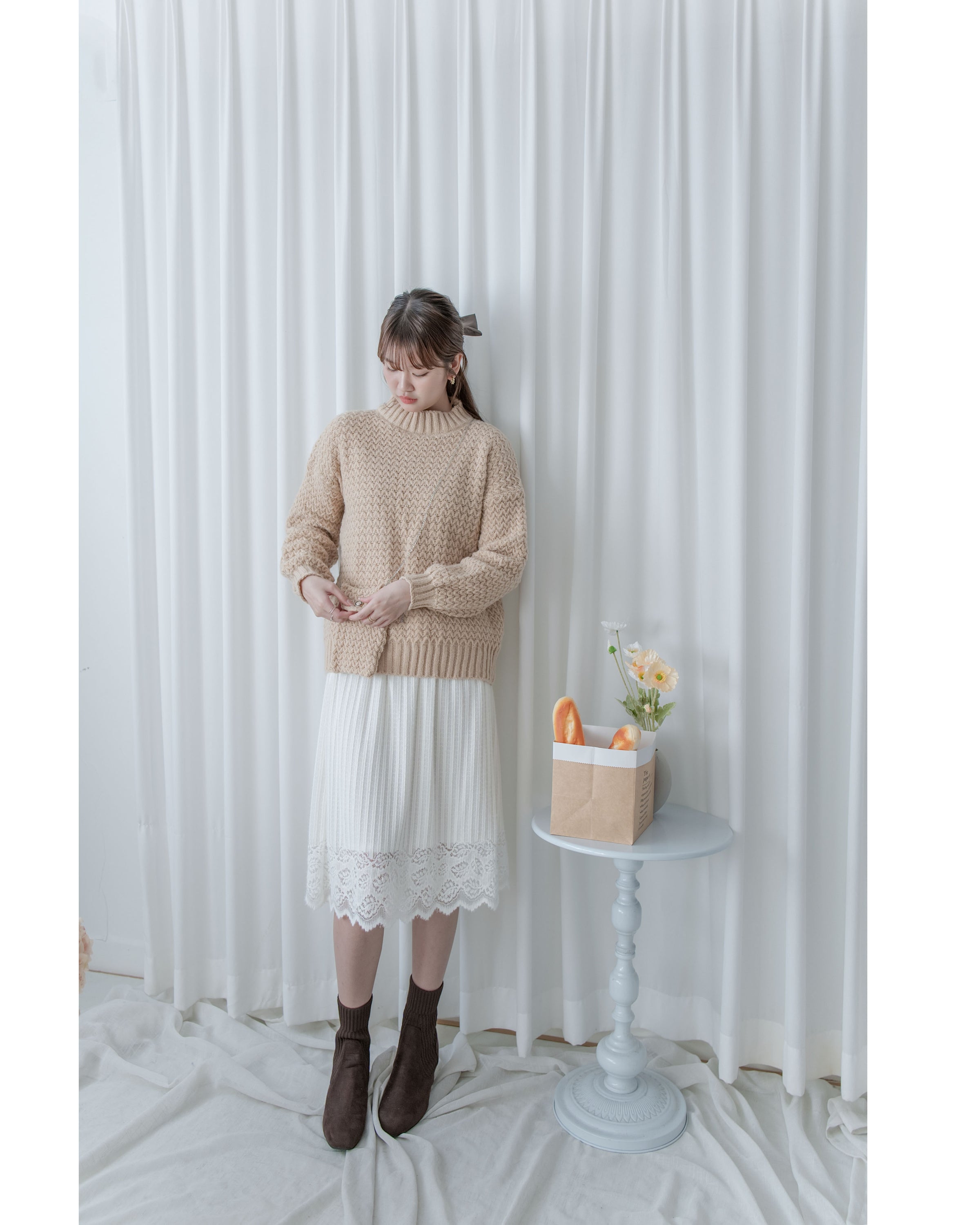 Knit Sweater Chain Bag Set 同織紋鎖鏈小包圓領針織衣套裝/ SE8105