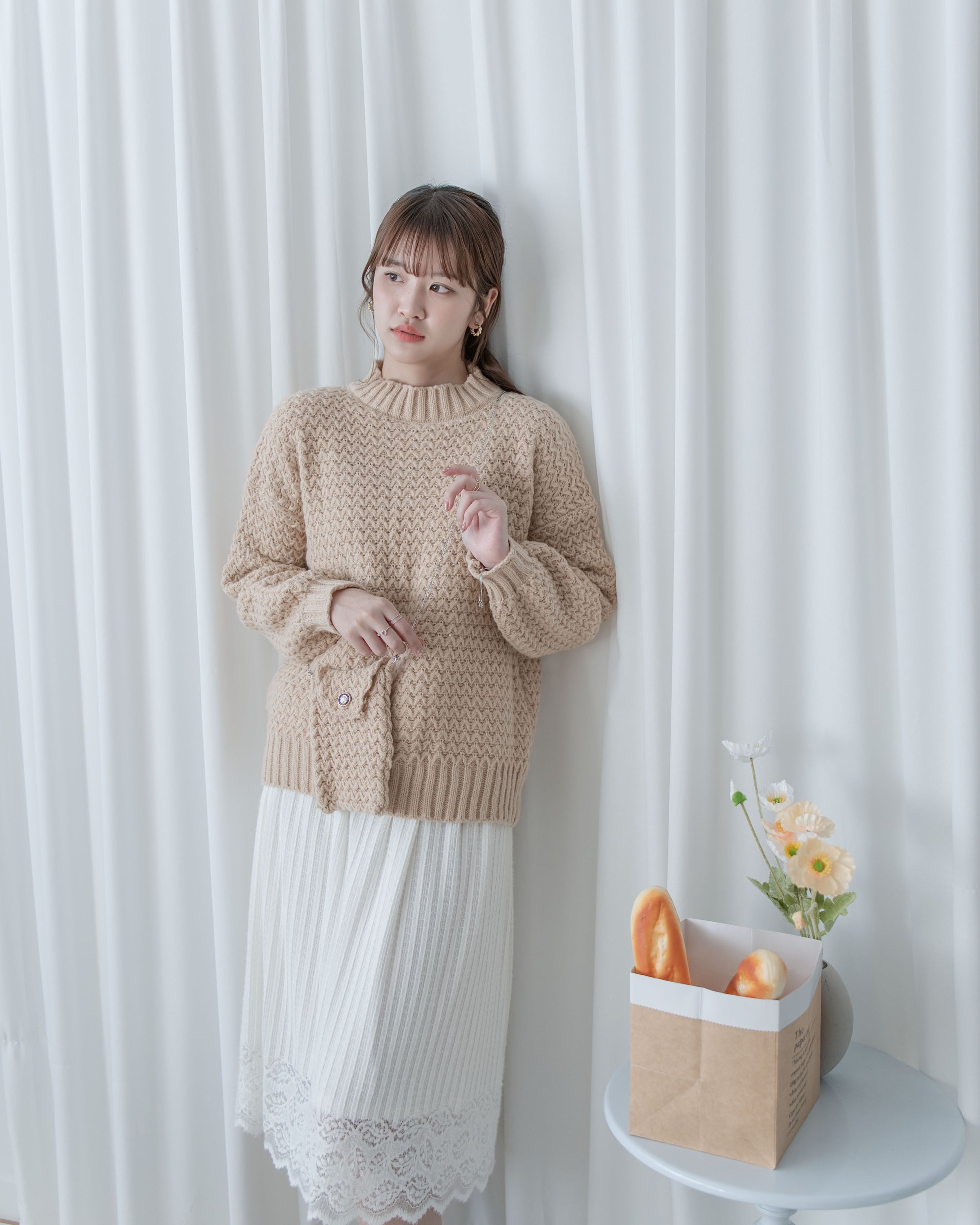 Knit Sweater Chain Bag Set 同織紋鎖鏈小包圓領針織衣套裝/ SE8105