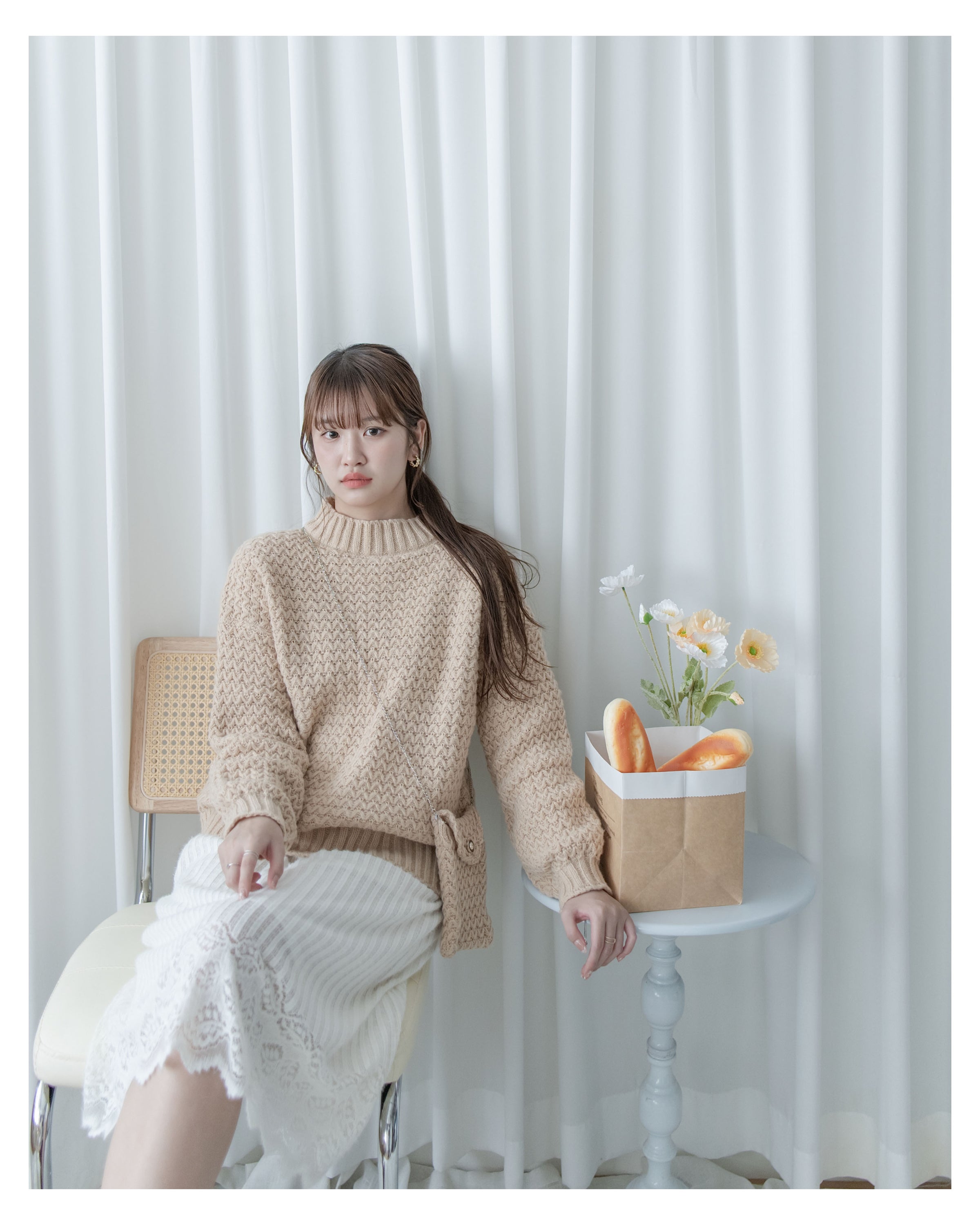 Knit Sweater Chain Bag Set 同織紋鎖鏈小包圓領針織衣套裝/ SE8105