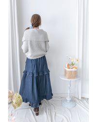 Denim Flair Skirt 荷葉邊拼接牛仔車線傘裙/ SK8928