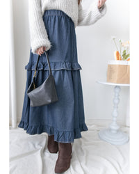 Denim Flair Skirt 荷葉邊拼接牛仔車線傘裙/ SK8928