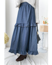 Denim Flair Skirt 荷葉邊拼接牛仔車線傘裙/ SK8928