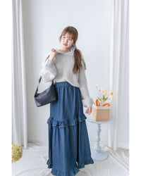 Denim Flair Skirt 荷葉邊拼接牛仔車線傘裙/ SK8928