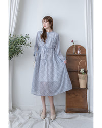 AliceBlue Check Dress 愛麗絲雪紡藍色菱格口袋連身裙/ DS1062 （pre-order 1月25日)