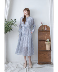 AliceBlue Check Dress 愛麗絲雪紡藍色菱格口袋連身裙/ DS1062 （pre-order 1月25日)