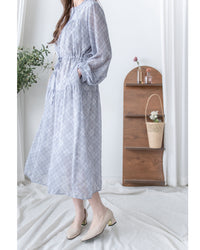 AliceBlue Check Dress 愛麗絲雪紡藍色菱格口袋連身裙/ DS1062 （pre-order 1月25日)