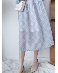 AliceBlue Check Dress 愛麗絲雪紡藍色菱格口袋連身裙/ DS1062 （pre-order 1月25日)