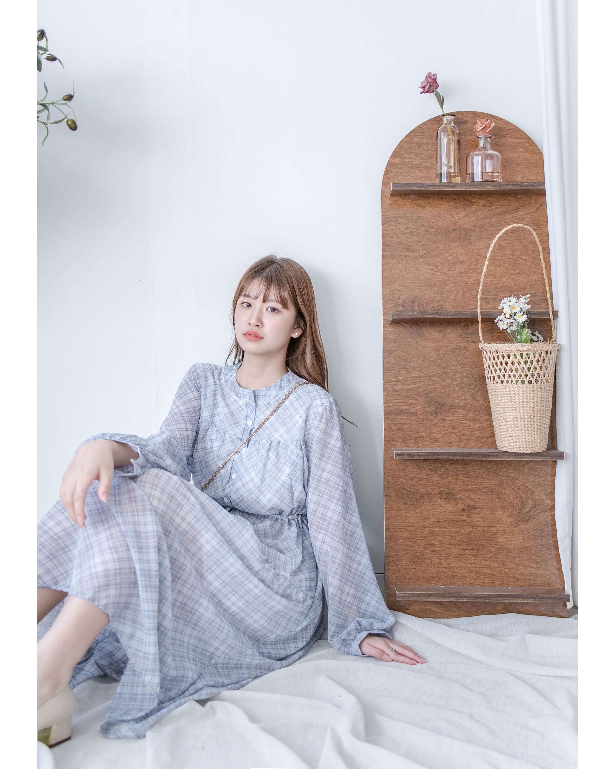 AliceBlue Check Dress 愛麗絲雪紡藍色菱格口袋連身裙/ DS1062 （pre-order 1月25日)