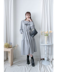 Paris Square Neck Dress 字母方領束繩修腰連身裙/ DS1057 (pre-order black)