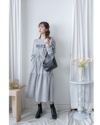 Paris Square Neck Dress 字母方領束繩修腰連身裙/ DS1057 (pre-order black)