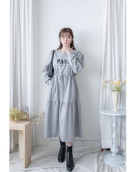 Paris Square Neck Dress 字母方領束繩修腰連身裙/ DS1057 (pre-order black)