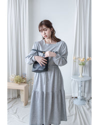 Paris Square Neck Dress 字母方領束繩修腰連身裙/ DS1057 (pre-order black)