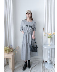 Paris Square Neck Dress 字母方領束繩修腰連身裙/ DS1057 (pre-order black)