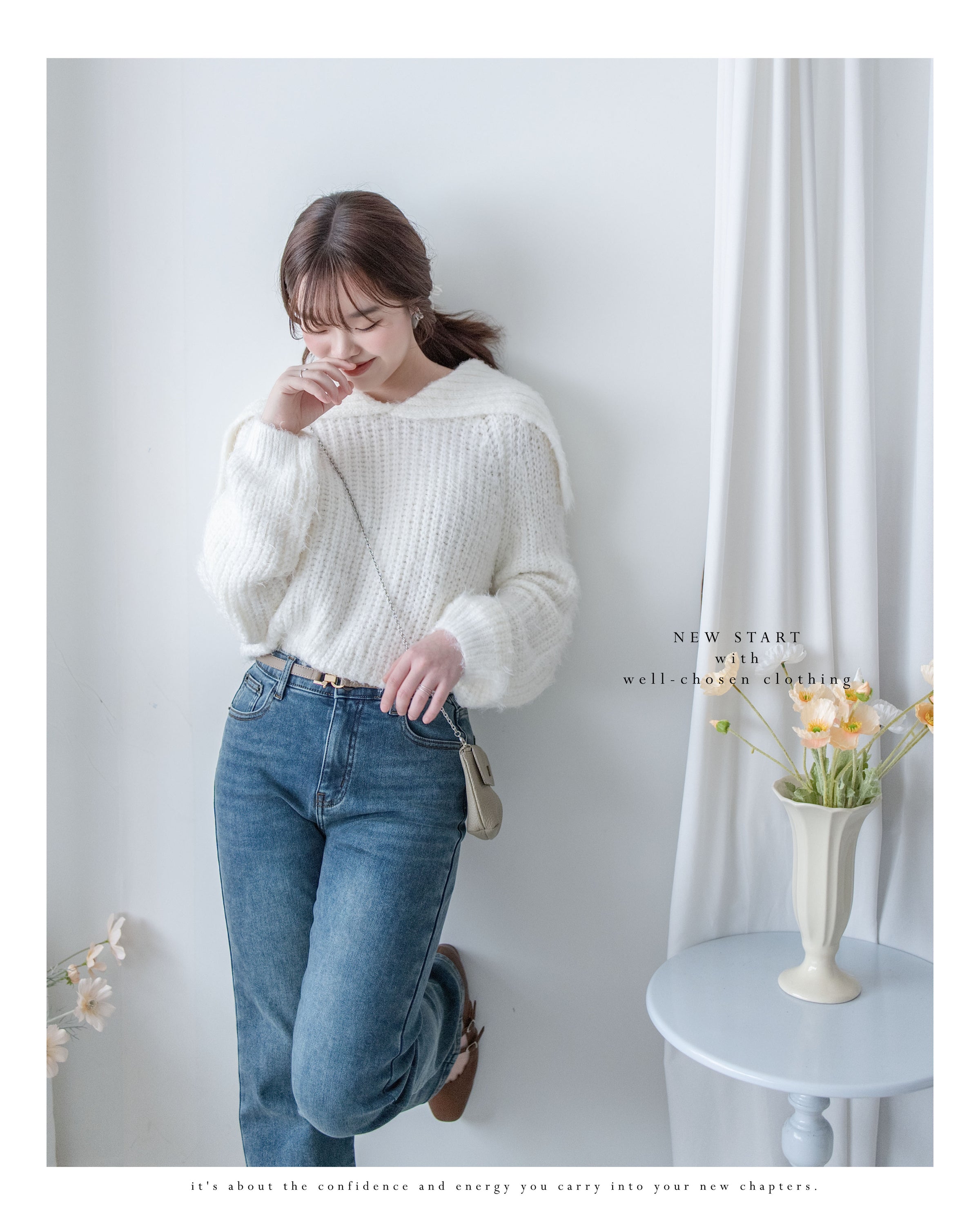 Sophie Knit Top 親膚針織大翻領V領上衣/ KT8193 (pre-order white)