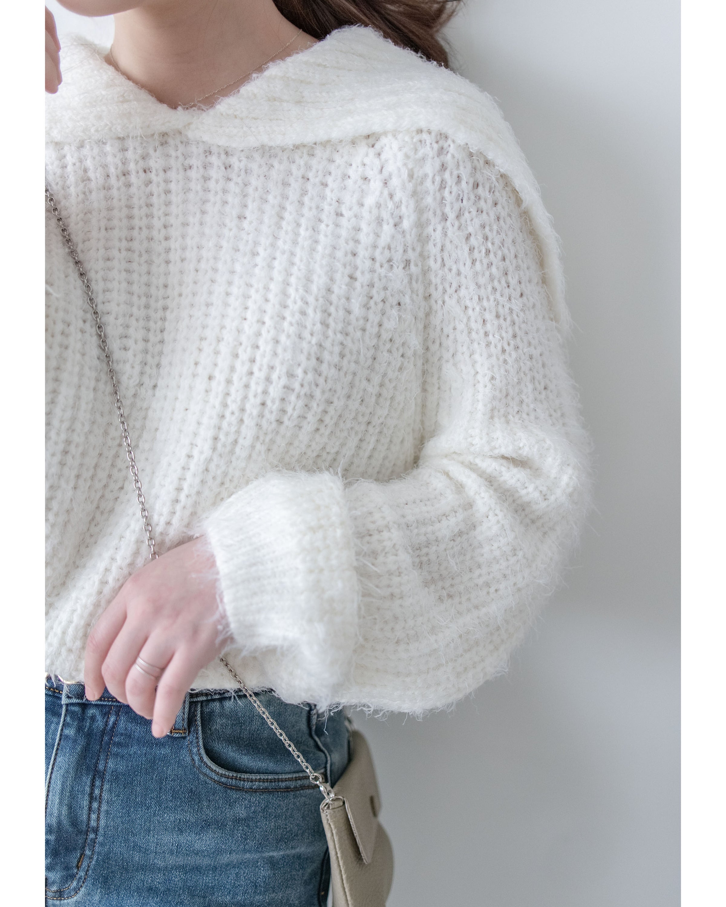 Sophie Knit Top 親膚針織大翻領V領上衣/ KT8193 (pre-order white)