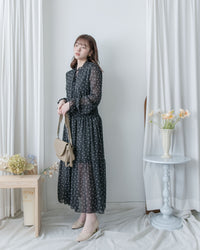 Star Floral Dress 雪紡星花木耳邊修腰連身裙/ DS1064 (Pre-order 2月5日截單)