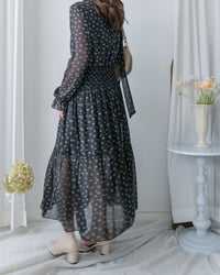 Star Floral Dress 雪紡星花木耳邊修腰連身裙/ DS1064 (Pre-order 2月5日截單)