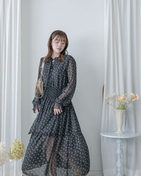 Star Floral Dress 雪紡星花木耳邊修腰連身裙/ DS1064 (Pre-order 2月5日截單)
