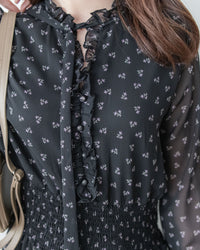 Star Floral Dress 雪紡星花木耳邊修腰連身裙/ DS1064 (Pre-order 2月5日截單)