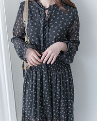 Star Floral Dress 雪紡星花木耳邊修腰連身裙/ DS1064 (Pre-order 2月5日截單)