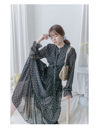 Star Floral Dress 雪紡星花木耳邊修腰連身裙/ DS1064 (Pre-order 2月5日截單)