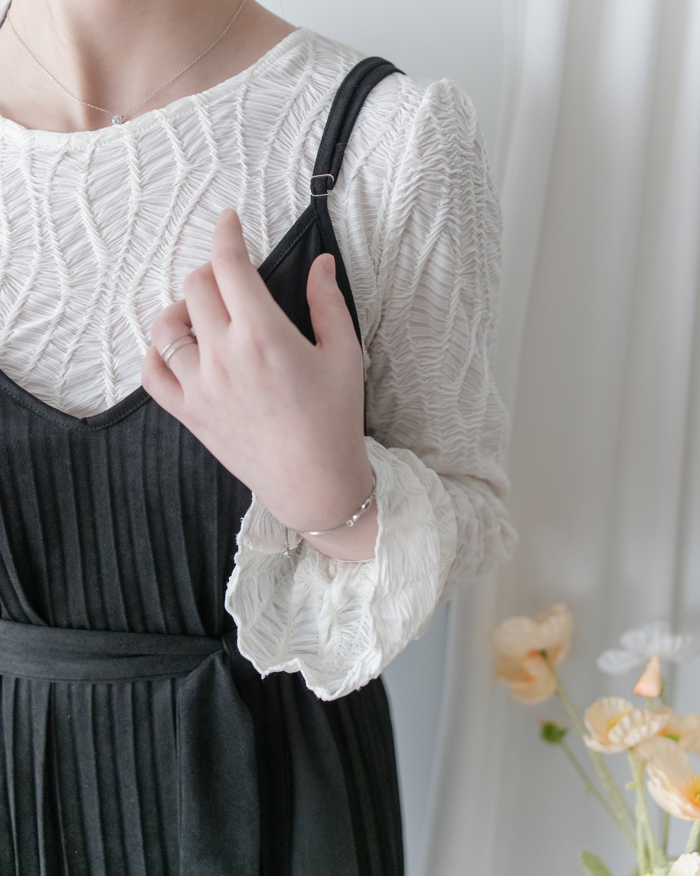 Pleated Vest Dress 立體細褶V領吊帶百褶長裙/ DS1061